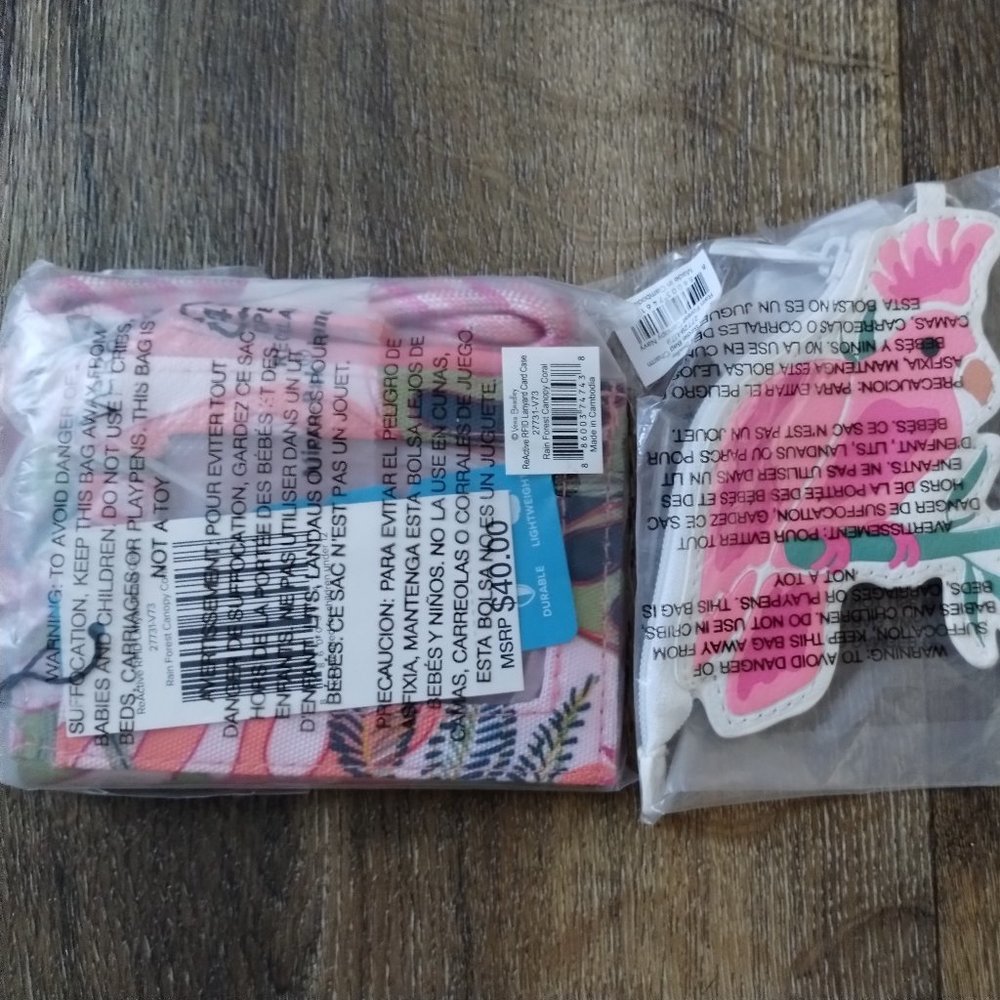 Vera Bradley ReActive "Rain Forest Canopy Coral" Card Case, Keychain, Charm, Lot